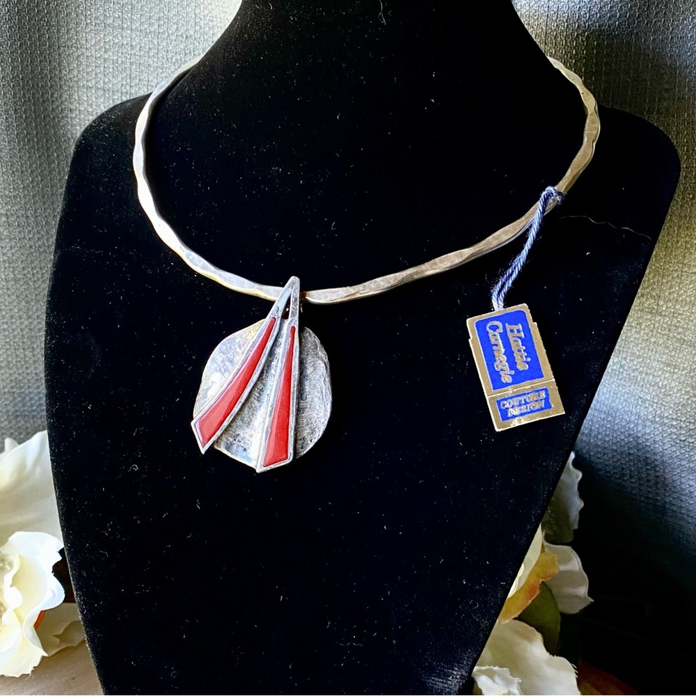 Vintage- Hattie Carnegie Silver Filled Brutalist Necklace w/tag - Super Rare!